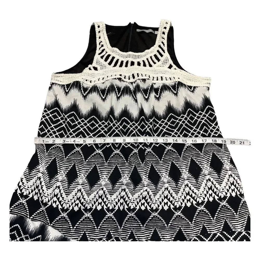 Ny Collection Maxi Dress Girls Small Black White Geometric Crochet Neck Back Zip